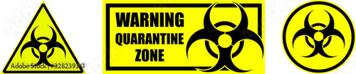 Fotomural set of yellow biohazard signs and quarantine zones on transparent background