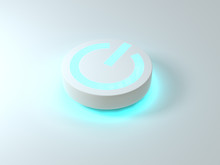 White Scene Abstract Power Icon Button Blue Light 3d Rendering