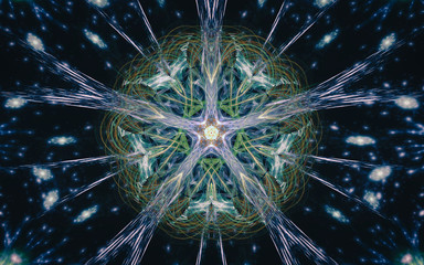 abstract illustration of a fantastic star with many rays on a black background
