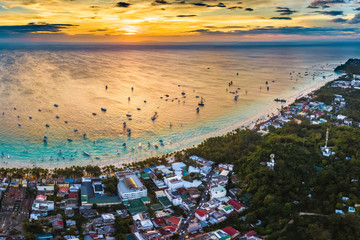 Coastal Resort Scenery of Boracay Island, Philippines, a Tourism Destination for Summer Vacation in Southeast Asia, with Tropical Climate and Beautiful Landscape. Aerial View..