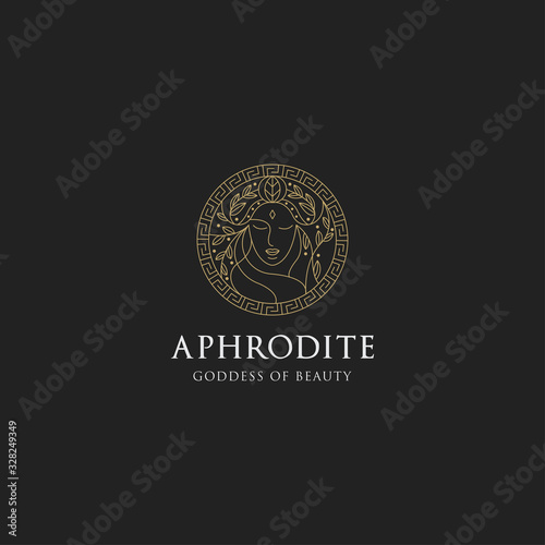 Photographie Monoline aphrodite greek women goddes of beauty with decorative circle vector il