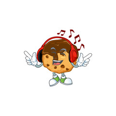 Poster - Chocolate chips with cream cartoon character design Listening music on a headset