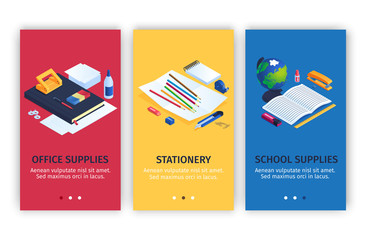 Poster - Office And School Stationery Banners Set