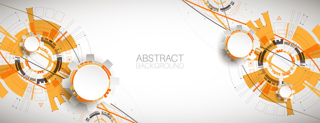 Abstract orange colored technology background with various technological elements.