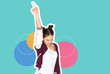 © Syda Productions - people and party concept - magazine style collage of happy smiling teenage girl dancing and pointing finger up over colorful background