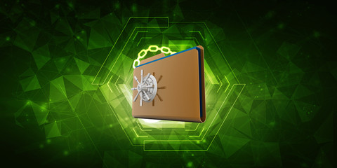 Poster - Yellow folder and lock. Data security concept. 3D rendering