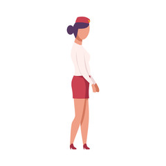 Sticker - Stewardess in Red Uniform, Profession Air Hostess Flat Vector Illustration