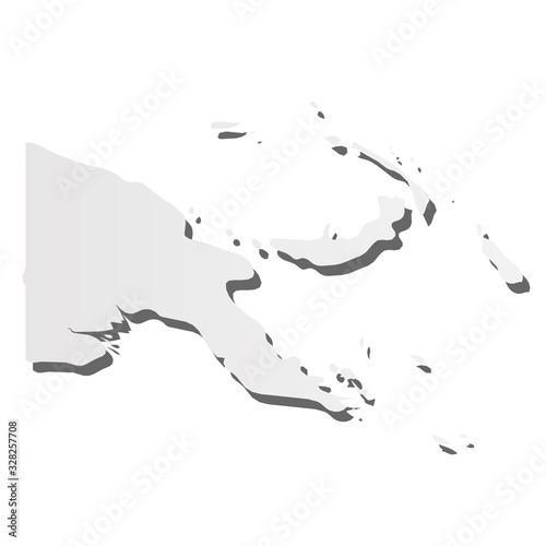 Fotomural Papua New Guinea - grey 3d-like silhouette map of country area with dropped shadow