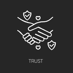 Poster - Trust chalk white icon on black background. Strong friendship, reliable partnership. Trustworthy business, interpersonal relationship. Handshake isolated vector chalkboard illustration