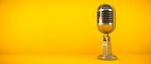 Gold Microphone On Yellow Background