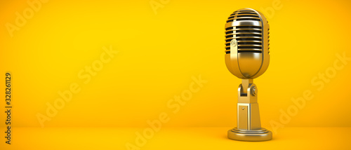 Cuadros en Lienzo gold microphone on yellow background