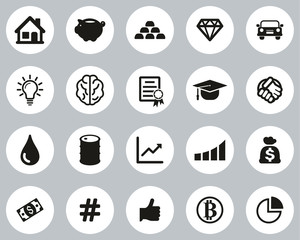 Poster - Investment Plan Icons Black & White Flat Design Circle Set Big