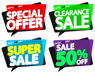 Set Sale banners design template, discount tags, vector illustration