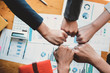 © Natee Meepian - Teamwork Success.  Business people group team happy showing teamwork and joining hands after meeting partner business in office. Business Concept