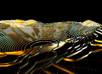 Fototapete - Abstract topographic map 3D background with shiny golden lines in sci-fi technology style. 3D illustration