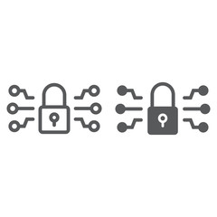 Cyber security line and glyph icon, technology and protection, padlock sign, vector graphics, a linear pattern on a white background, eps 10.