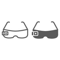 Smart glasses line and glyph icon, technology and device, glasses with camera sign, vector graphics, a linear pattern on a white background, eps 10.