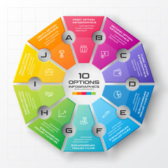 Decagon for infographics,Diagram with 10 options,Vector template for presentation.