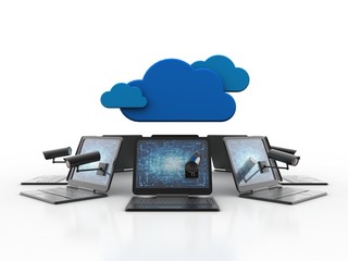 Poster - 3d rendering Computer network with cctv camera