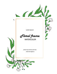 Wall Mural - Botanical flower frame with wild leaves and flowers with space for your text for invitation cards, birthdays, weddings, templates, banners, etc.