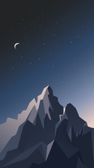 Wall Mural - Night sky landscape. Mountains on a background of stars.