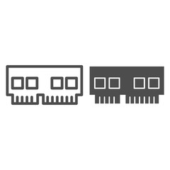 Poster - Ram line and solid icon. Computer hardware, memory chip rank symbol, outline style pictogram on white background. Technology item sign for mobile concept and web design. Vector graphics.