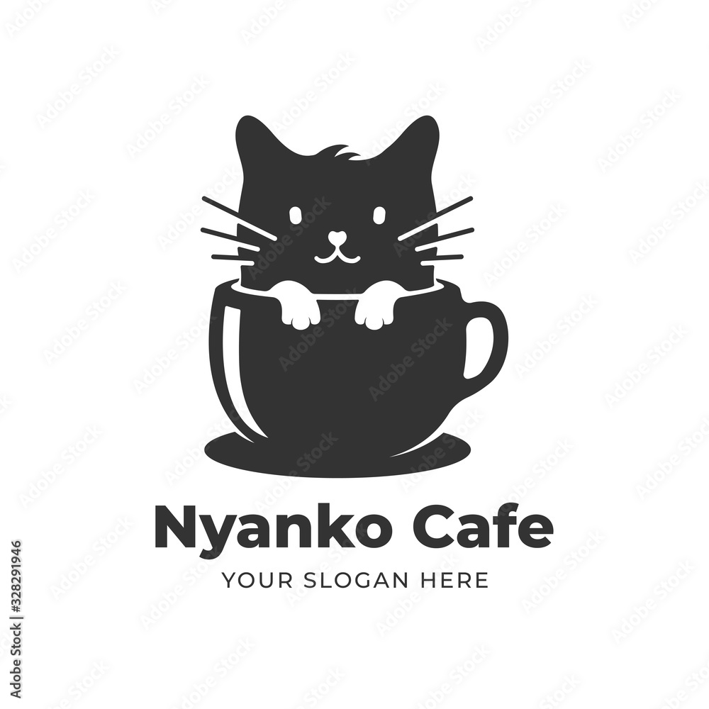 cat in a coffee cup logo design Stock Vector | Adobe Stock