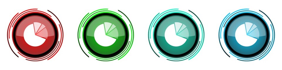 Fototapete - Diagram round glossy vector icons, set of buttons for webdesign, internet and mobile phone applications in four colors options isolated on white background