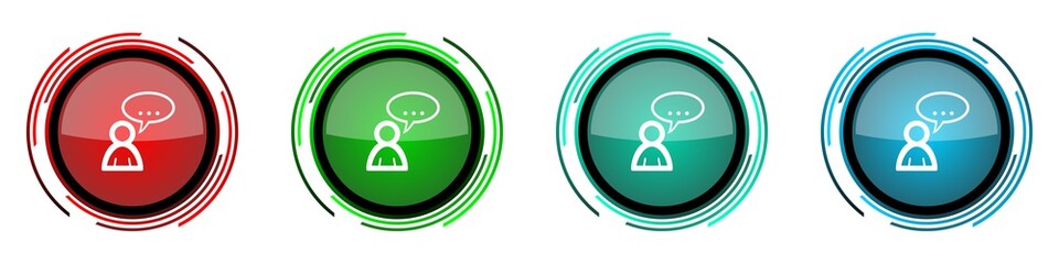 Poster - Forum round glossy vector icons, set of buttons for webdesign, internet and mobile phone applications in four colors options isolated on white background