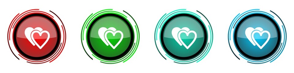 Poster - Love round glossy vector icons, set of buttons for webdesign, internet and mobile phone applications in four colors options isolated on white background