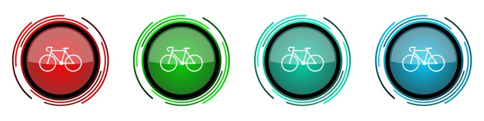 Aufkleber - Bicycle round glossy vector icons, set of buttons for webdesign, internet and mobile phone applications in four colors options isolated on white background