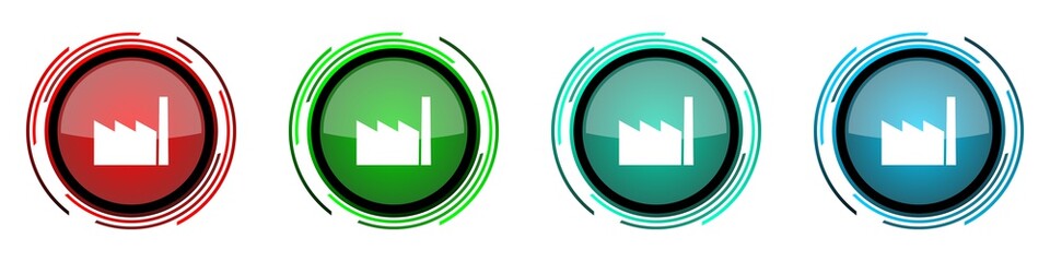 Poster - Factory round glossy vector icons, set of buttons for webdesign, internet and mobile phone applications in four colors options isolated on white background
