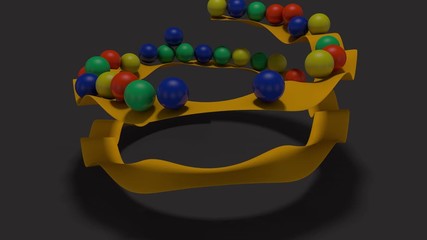 Poster - 3D animation of many colored balls on an abstract conveyor belt.