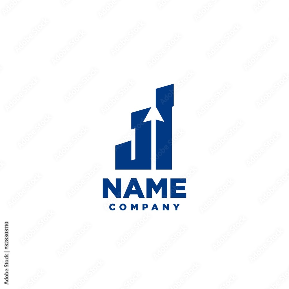 JI monogram logo with a negative space style arrow up design template ...