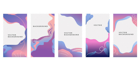 Wall Mural - set of four different wavy abstract pink through blue backgrounds in blended gradients with copy spa