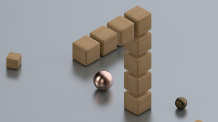 Poster - 3D rendering of an object that consists of metal cubes. Abstract form, illustration for screensavers and compositions of futuristic design.