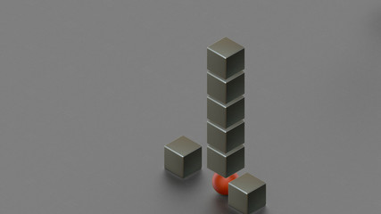Poster - 3D rendering of an object that consists of metal cubes. Abstract form, illustration for screensavers and compositions of futuristic design.