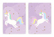 Set of cute unicorn magic flying in the sky with stars on purple background. for kids stuff, birthday card, posters, greeting card. vector