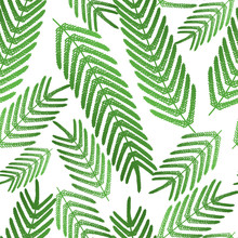 Fern Seamless Pattern. Large Leaves On An Isolated Background. Vector. Idea For Wallpaper, Cover, Textile, Wall. Tropical Print. Flat Style.