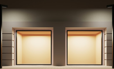 Wall Mural - empty storefront. view from the evening street.. 3d rendering
