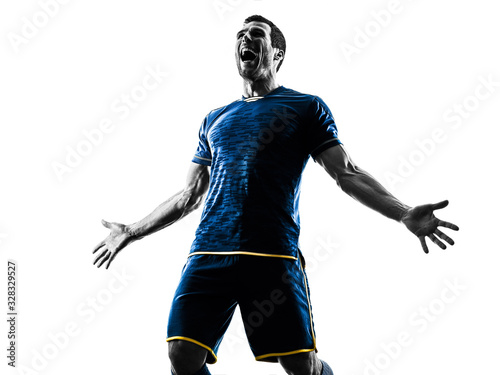 Fotomural soccer player man happy celebration silhouette isolated
