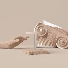 Poster - cosmetic background for beauty product presentation. scene with podium and hand abstract sculptures.