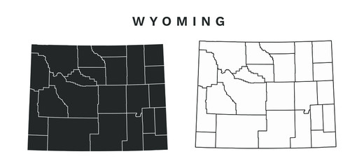 Wall Mural - Wyoming State Map Vector - Blank Map of Wyoming Counties Editable Vector Illustration Black silhouette and outline
