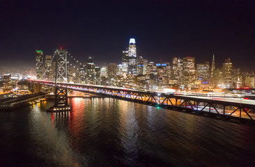 Wall Mural - San Francisco downtown buildings skyline night bay bridge