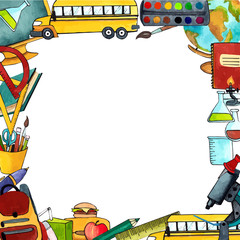 school frame, frame of school objects, digital clipart of school supplies, card, letter