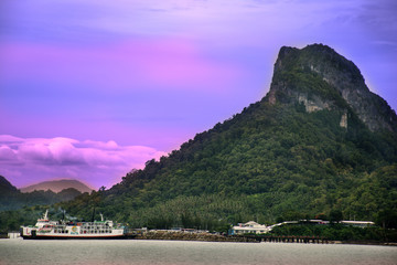 Island, jungle view from the sea. Thailand. Krabi. 