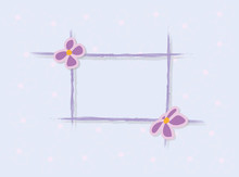 Brushstroke Purple Frame With Two Purple Flowers With A Pink Outline In The Corners Of The Frame On A Light Purple Floral Background