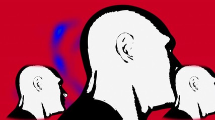 Poster - Dance of three cartoon white human head, 3d rendering. Computer generated futuristic background.