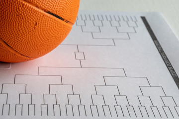 blank bracket grid on white paper with basketball on top