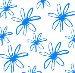 Wall Mural - Blooming blue flowers as spring summer pattern floral botanical natural on white  background illustration